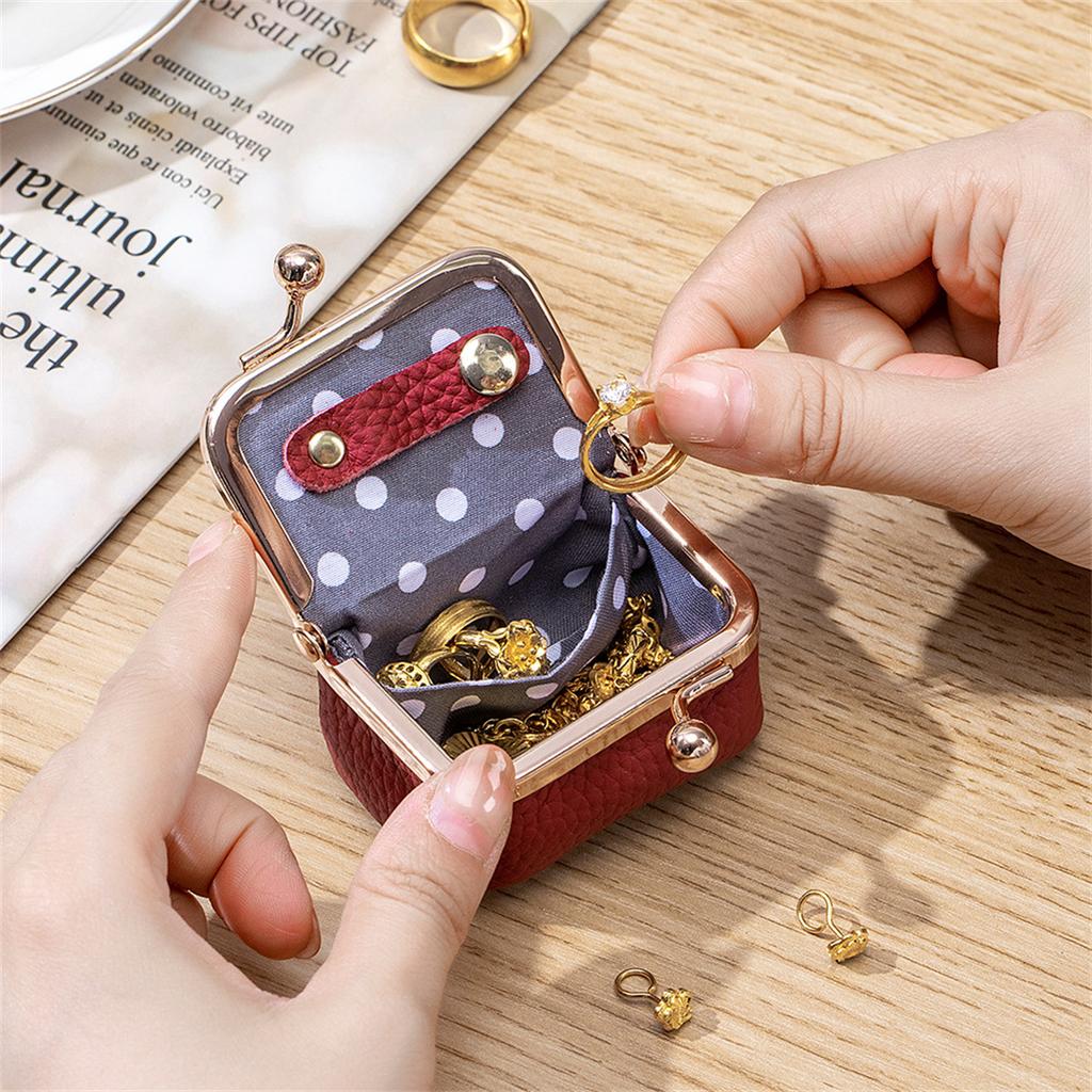 New Genuine Leather Small Gold Bag Diamond Ring Jewelry Bag Mini Ring Necklace Earring Jewelry Box Coin Purse Large
