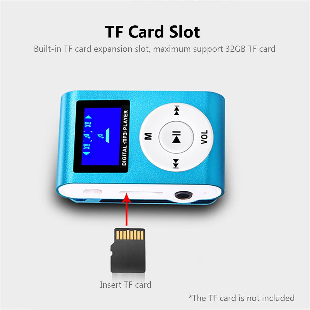 Mini Portable MP3 Music Player Metal Clip-on MP3 Player with LCD Screen Support TF Card Wide