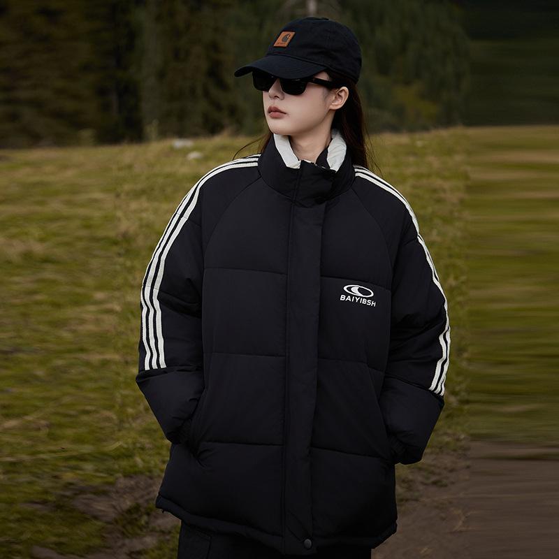 

Winter New Korean Version Down Cotton Clothes Women s Short Stand-up Collar Loose Thickened Cotton-padded Clothes 2XL чёрный