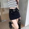 Korean Style Denim Mini Skort: Sweet & Spicy A-Line with Belt, Summer 2024 Fashion for Women