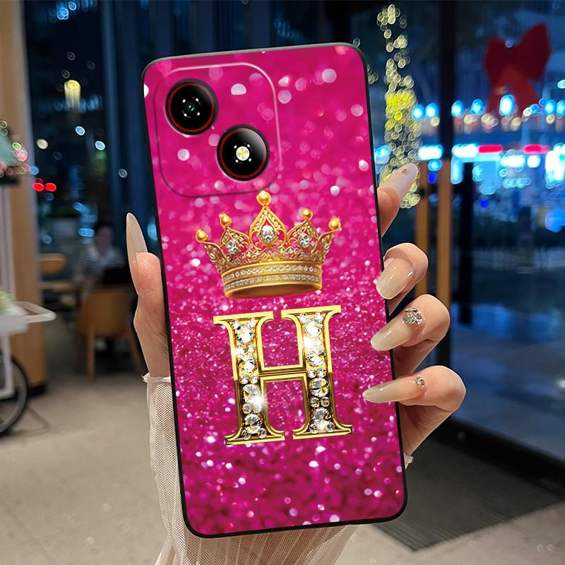 

Cute and Stylish Couple Phone Case For ZTE Blade A35E Shockproof Soft Fashion Crown Initial A-Z Letter Pattern Shell ZTE Blade A35E
