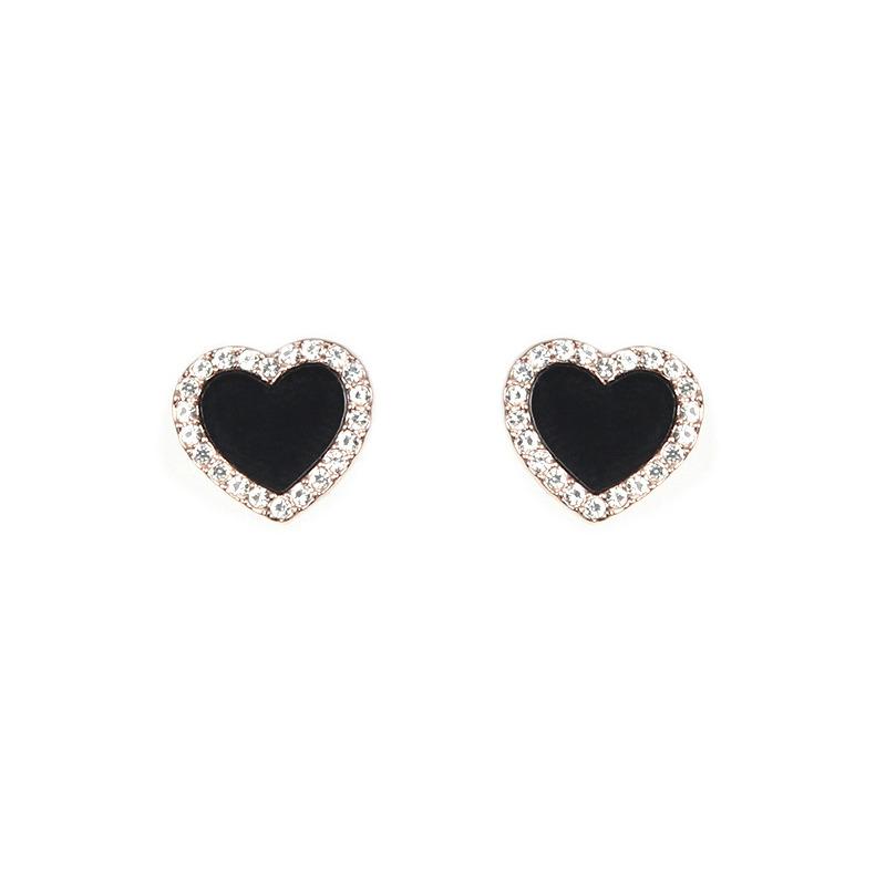Engagement Enamel Cute Heart Stud Earrings For Women Girls Rose Gold Color Summer Jewelry Black Earring Wedding Jewelry Gifts
