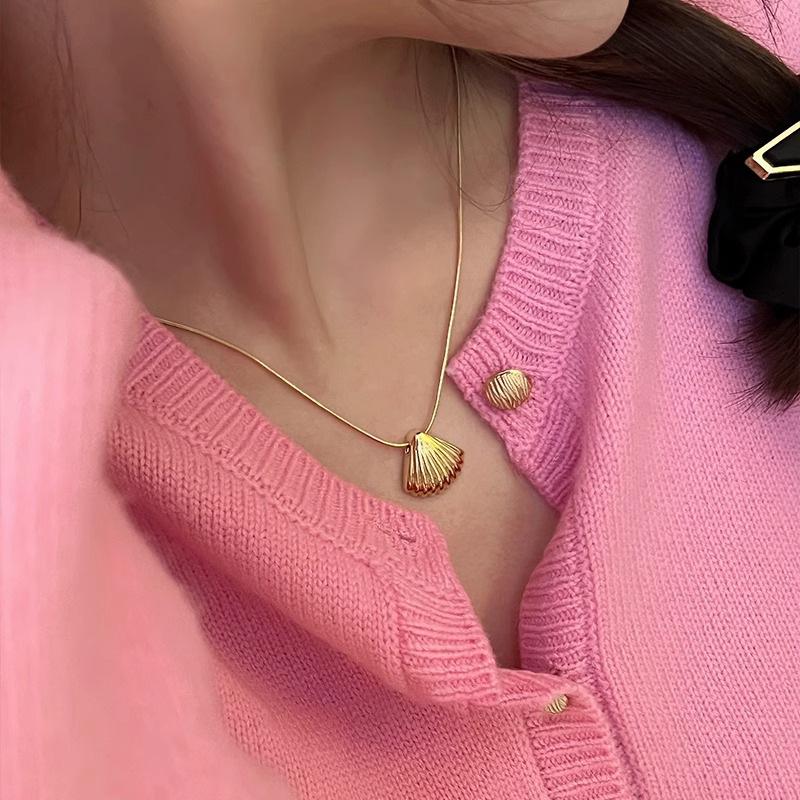 Trendy Fashion Light Luxury Glossy Shell Necklace For Women Simple   New In Chic Collar Chain Banquet Jewelry Gifts