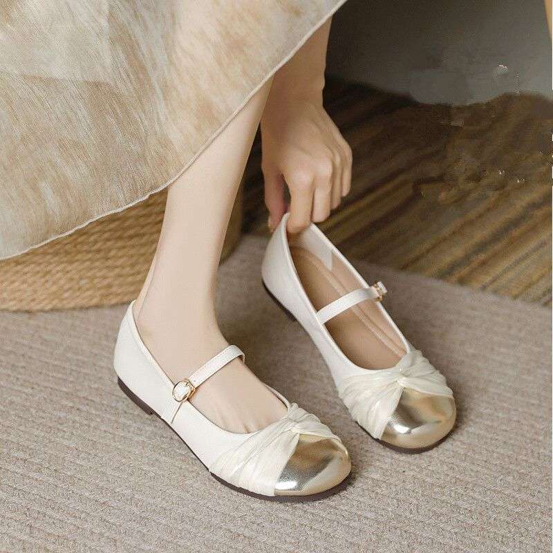 Round Head Pregnant Women Single Shoes Women's 2025 Spring and Summer New Niche Design Flat-bottomed French Ladyshoes Lightweight Grandma Shoes