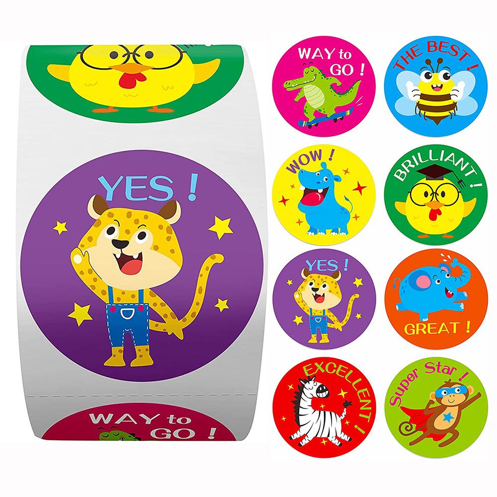 50-500pcs Children s Cartoon Animal Stickers Baby Stickers Kindergarten Inspirational Little Red Flower Reward Roll Stickers