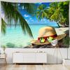 Beautiful Sea Scenery Tapestry Sea Vintage Beach Seascape Palm Tree Tapestry Wall Hanging Tapestries Boho Bedroom Wall Rug Premium Quality