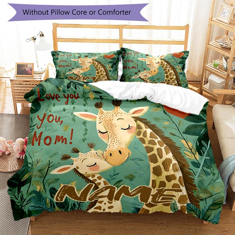 3pcs Custom Name Giraffe Bedding Set Duvet Cover Closure Includes 1 Duvet Cover & 2 Pillowcases, Soft and Comfortable for All Seasons.