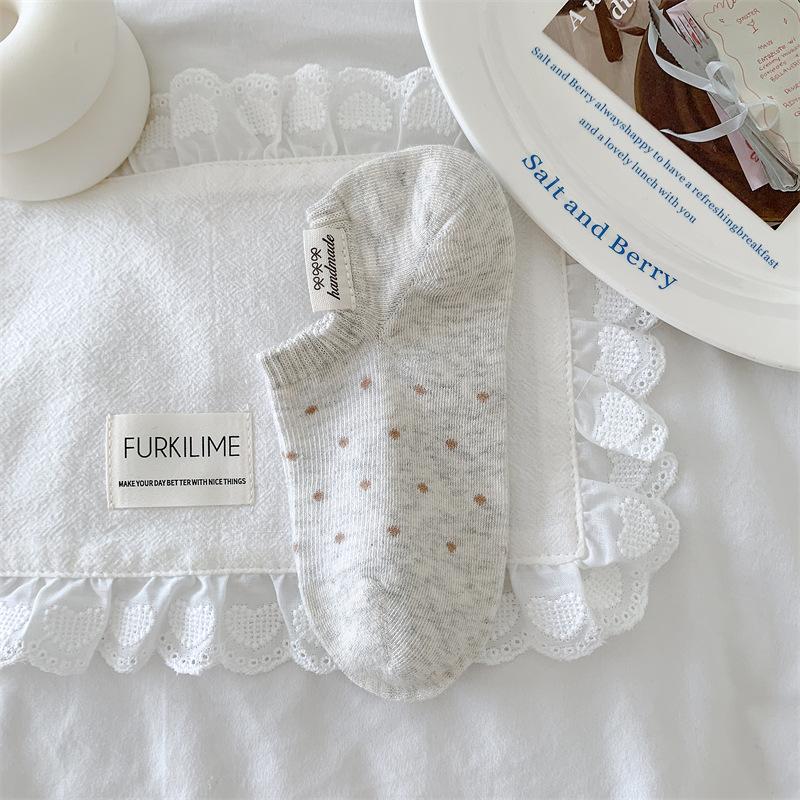 Cloth Label Polka Dot Boat Socks, Shallow Mouth Socks For Women, Not Off, And Invisible Short Socks, Polka Dot Boat Socks For Women