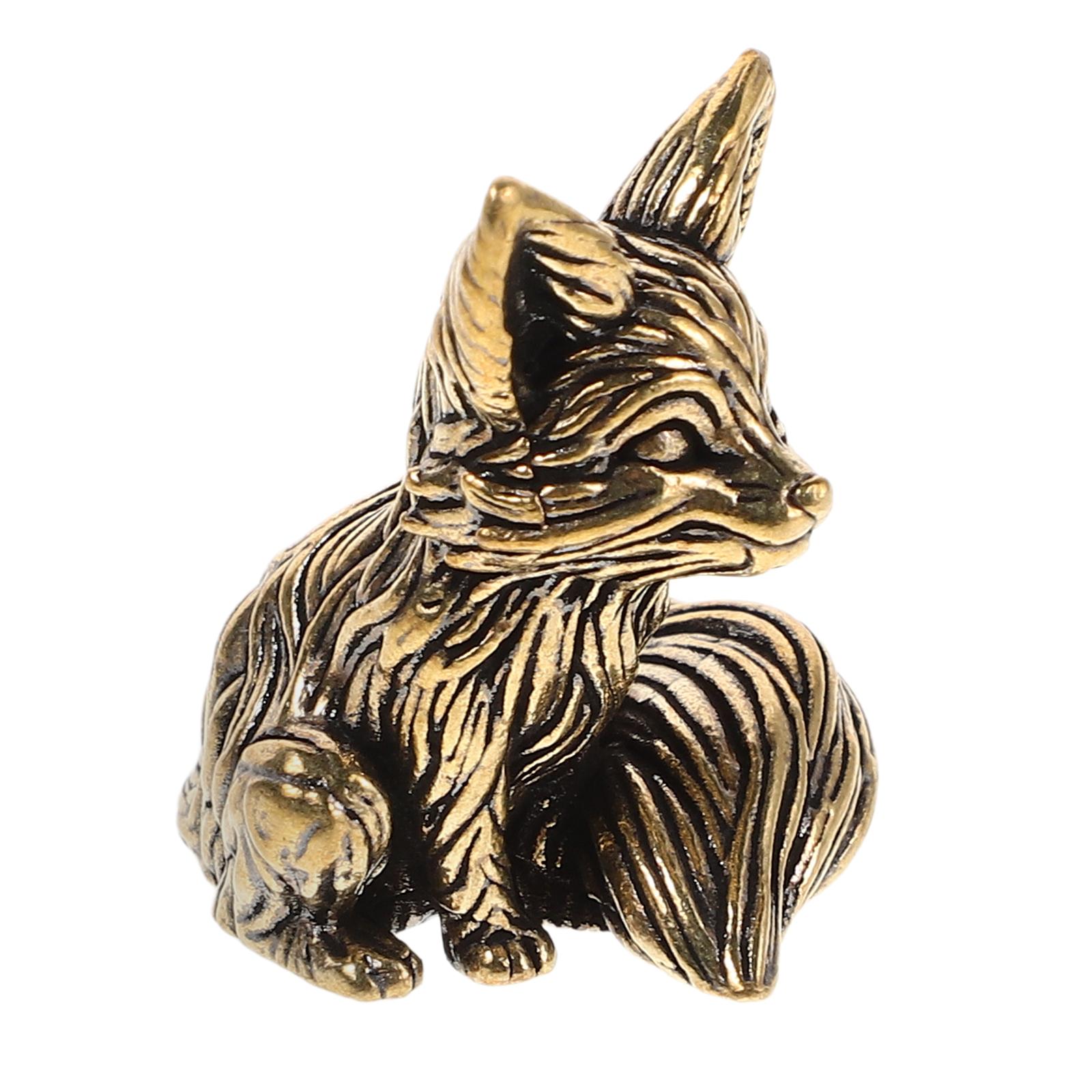 Fox Ornament Home Decor Animal Brass Statue Cute Handle Sculpture Copper Figurine Figurines 3.50X3.00X2.70CM золотистый
