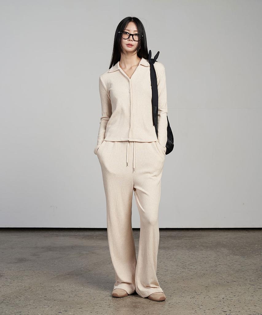 320SHOWROOM Ribbed Banding Wide-Leg Pants Beige