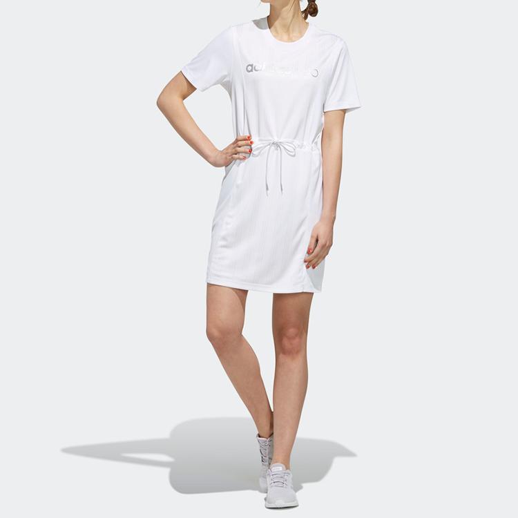 Adidas Neo A-Line Round Neck Short Sleeve Dress Women Dresses White EI4261