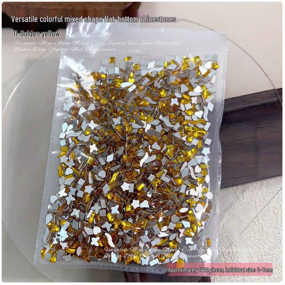1440 Mini Flat-Back Rhinestones for Nail Art, Mixed Styles, Super Shiny Champagne Color, DIY Accessories