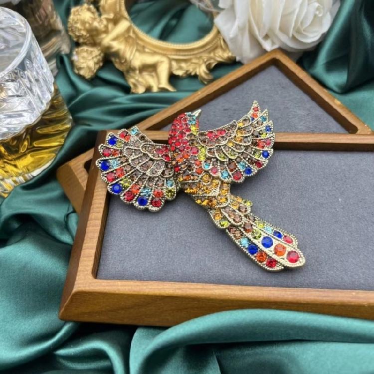 Bunte Strass-Kolibri-Brosche Großes Abzeichen Vintage-Stil Reversnadel Zubehör für Modebegeisterte