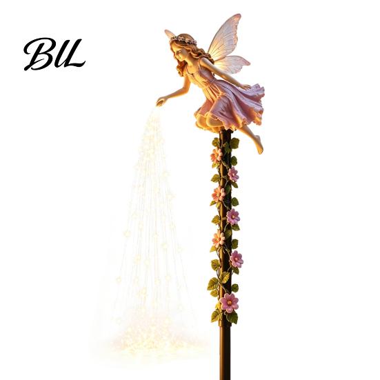 Decorative Yard Ornaments for Gardens Fairy Sprinkling Magic Dust Solar Garden Light, Outdoor Front Pathway Decorations Statue with LED Light String,