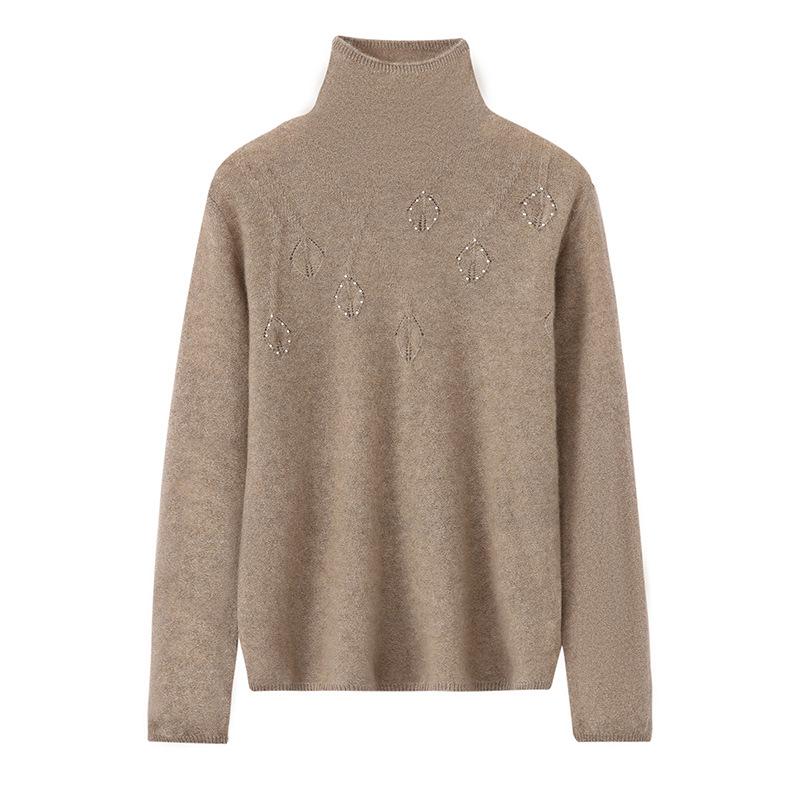 Lekasha Women's Cashmere High-Neck Pullover Sweater - Solid Color, Loose Fit for Autumn and Winter