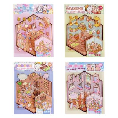 3D Landscaping Stickers Cartoon Miniature Scene DIYs Cabin Scene Stacking and Pasting Hand Account Cute Gift for Kid Child