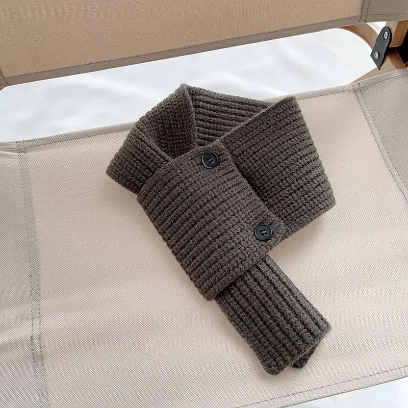 New Fashion Winter Warm Children Baby Muffler Scarf for Boys Girls Buttons Knit Cross Collar Neck Ring Kids Solid Color Scarves