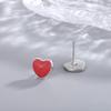 Silver Needle Red Four-leaf Clover Stud Earrings for Women, A Unique and Small-scale Design Pair of Earrings, Heart-shaped Jewelry.
