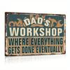 Iron Decor Vintage "Dad's Workshop" Metal Tin Sign - Rustic Green with Tool Illustrations - Ideal for Man Cave, Garage Decor
