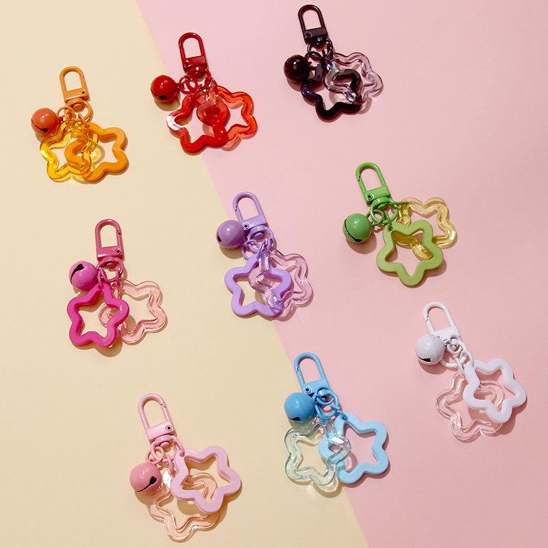Colorful Handmade Double Star Keychain with Bell Ornaments - DIY Women's Bag Decoration
