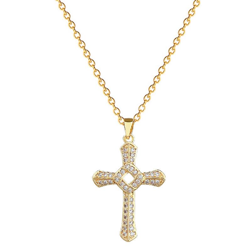 Rotating Cross Light Luxury Temperament Gorgeous Full Diamond Necklace Female Versatile Collarbone Chain Titanium Steel Chain