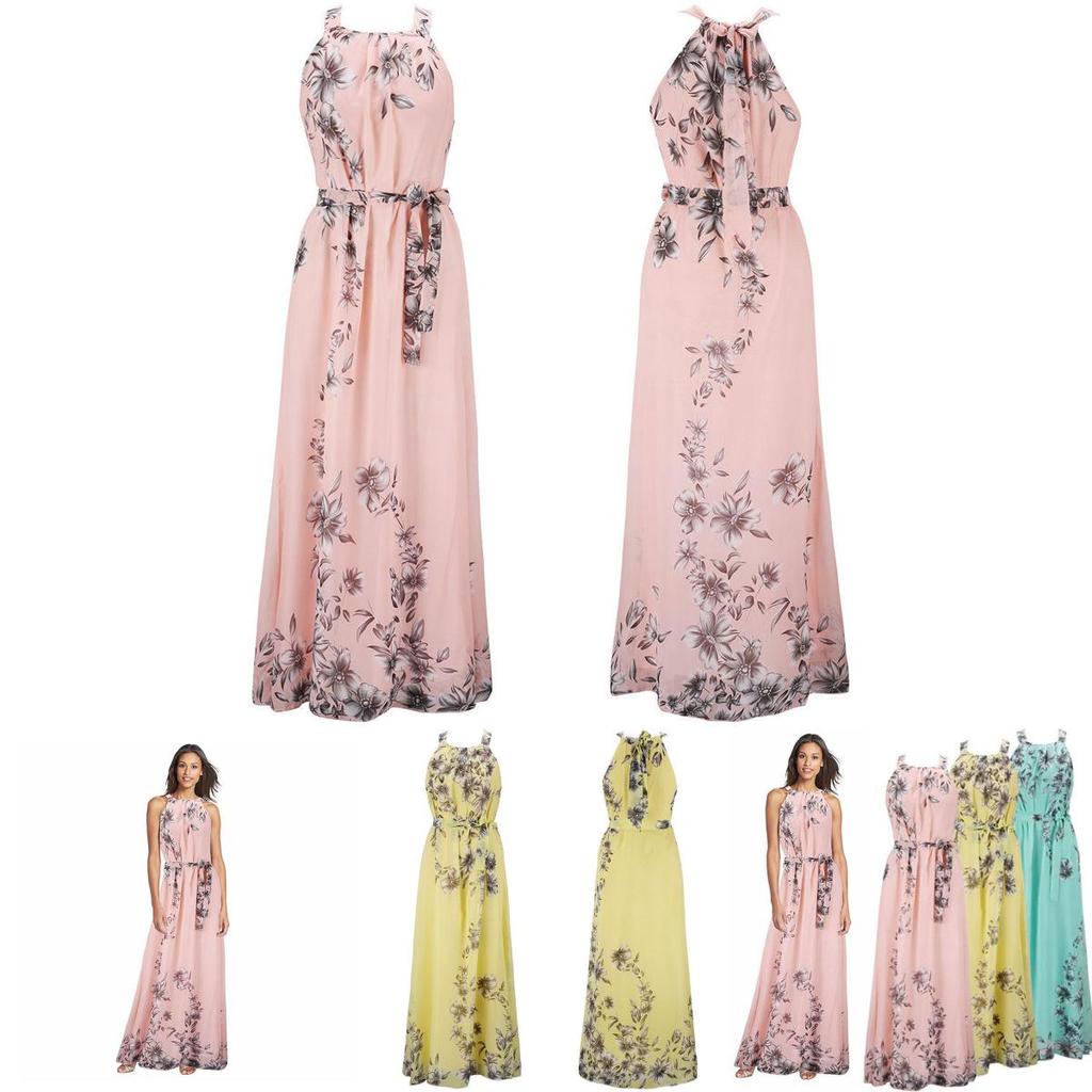 Elegant Plus Size Womens Floral Sleeveless Belted Maxi Long Dress For Summer Parties