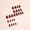24Pcs Wine Red Solid Almond Wear Nail Tips Fake Nails + 1Pc Nail File + 1 Sheet Jelly Gel Press On Nails Nail Art Supplies