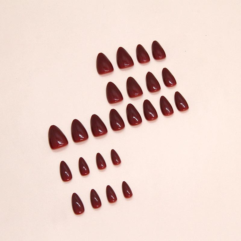 24Pcs Wine Red Solid Almond Wear Nail Tips Fake Nails + 1Pc Nail File + 1 Sheet Jelly Gel Press On Nails Nail Art Supplies