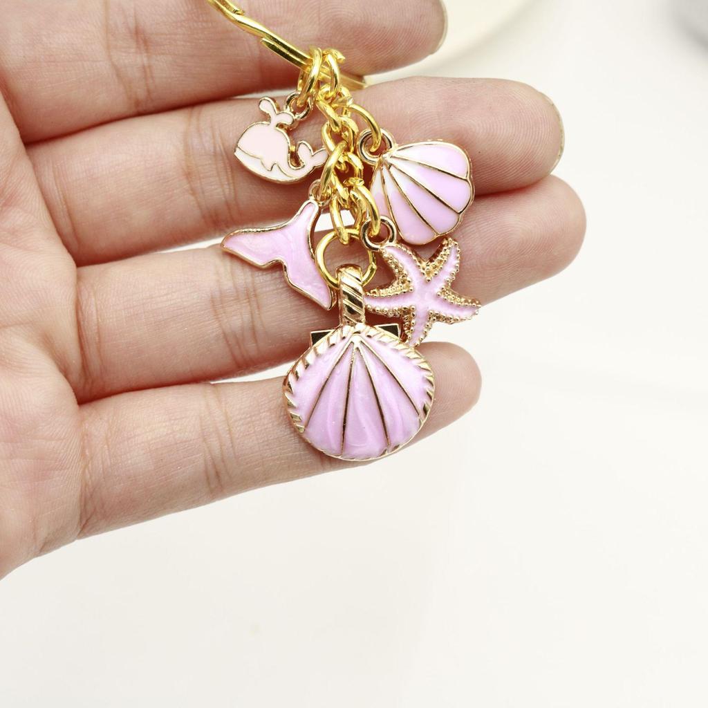 Mermaid Tail & Starfish Keychain with Pearl Pendant for Girls