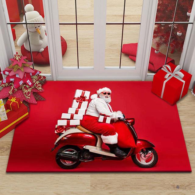Christmas Floor Mat Red Festive Christmas Decorative Floor Mat Entry Door Non-slip Floor Mats for Home and Commercial Use