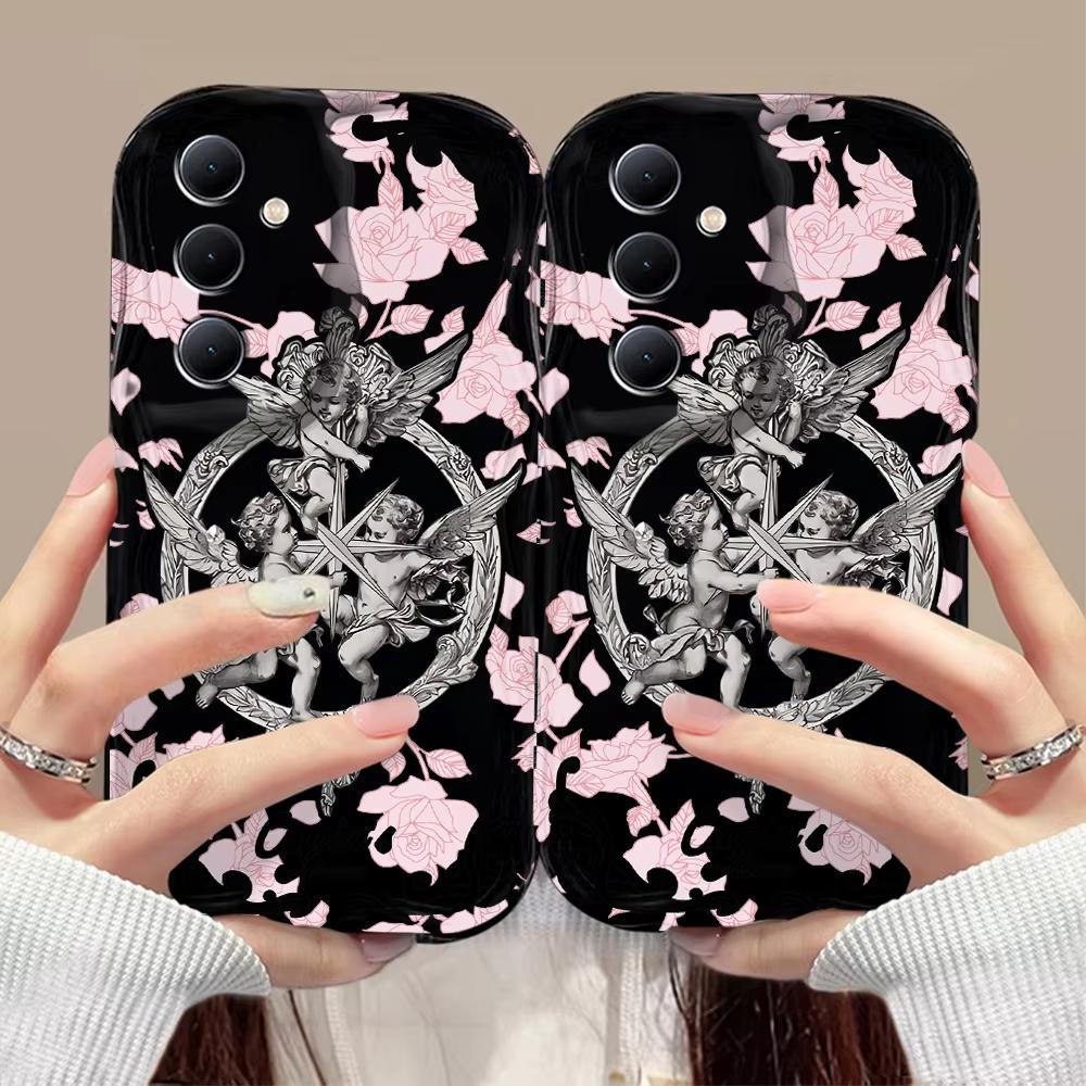 Retro Amor Engel 3D Welle Handyhülle Für iPhone 17 Air 16 15 14 13 12 11 Pro Max Plus Mini SE Stoßfeste Silikon-Rückseite