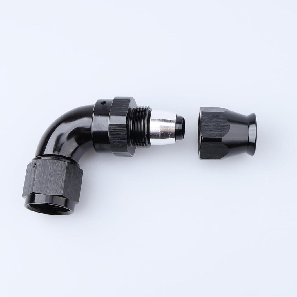 90 Degree Aluminum -8 AN Female To AN8 PTFE Fuel Line Hose Fitting One Piece Full Flow Connector for Teflon Hose, Black