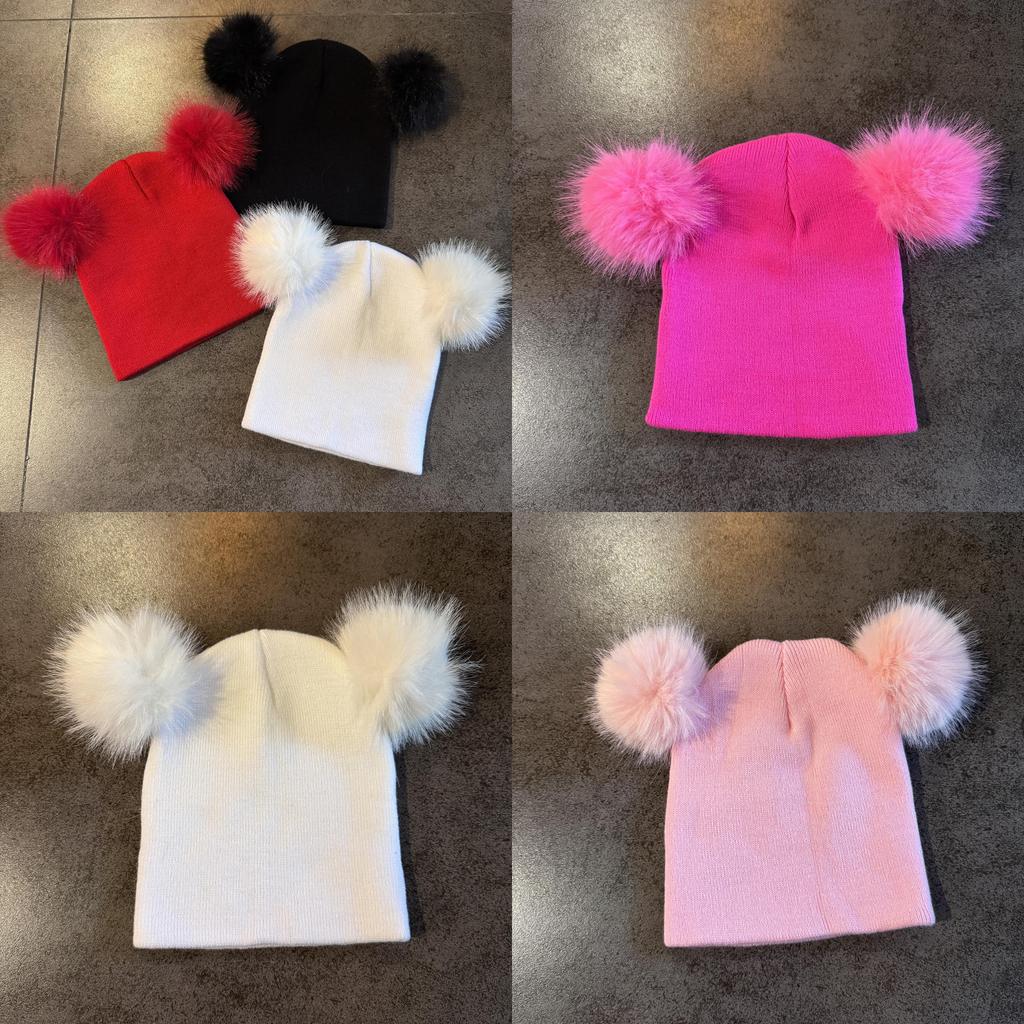 Solid Color Double Ball Knit Hat For Women Winter Warm Beanie With High Crown For Casual Daily Wear