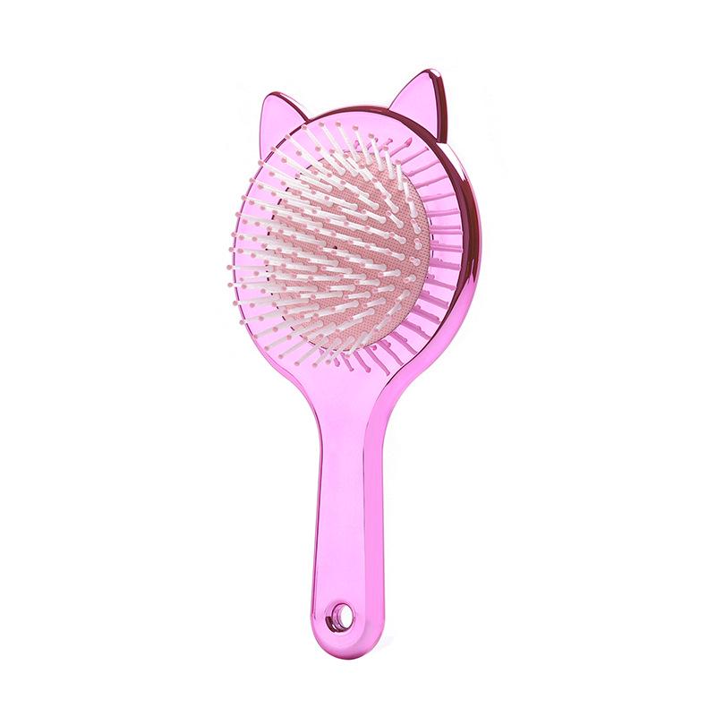 Women's Black Cat Ear Cushion Massage Comb – Portable, Smooths Hair