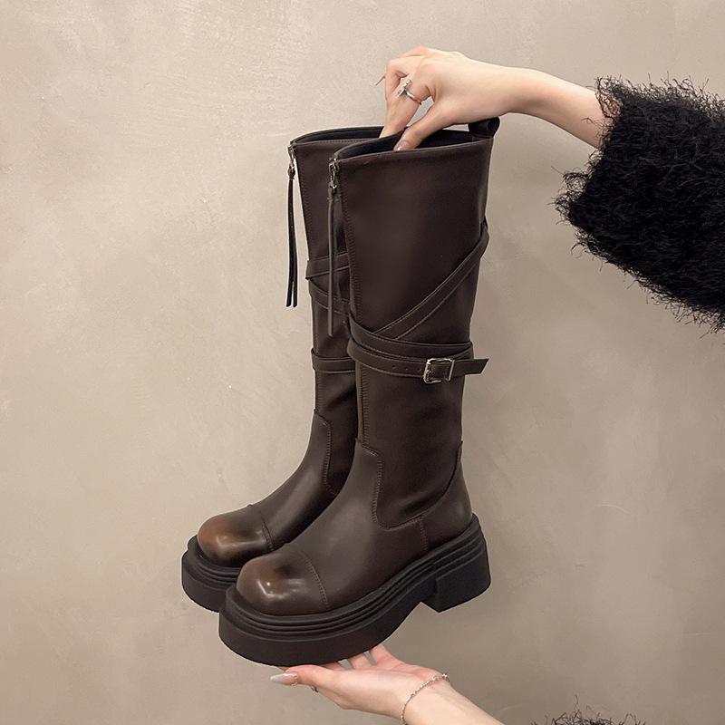 

[Fanfna] Thick-soled heightening boots women s 2025 new autumn but knee-thin knight boots high boots 40