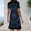 Women Plus Size Round Neck Short Sleeve Dark Purple Halloween Printed A Line Dress