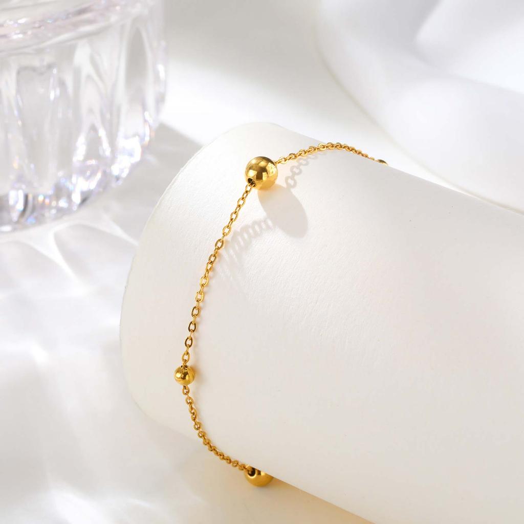 Minimalist Stainless Steel Ball Beads Bracelet, Waterproof 18K Gold Plated Cross Chain Bracelet for Women Trendy Jewelry