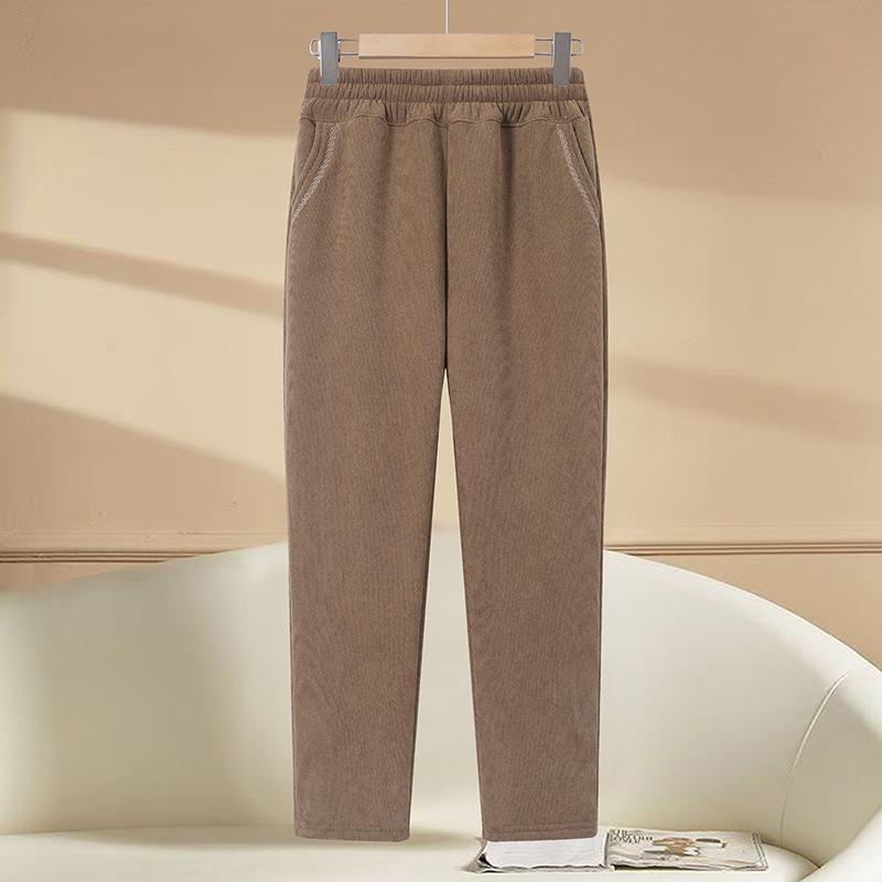 Mom s Plus Velvet Corduroy Pants: Autumn/Winter Casual Straight-Leg for Middle-Aged & Elderly XL