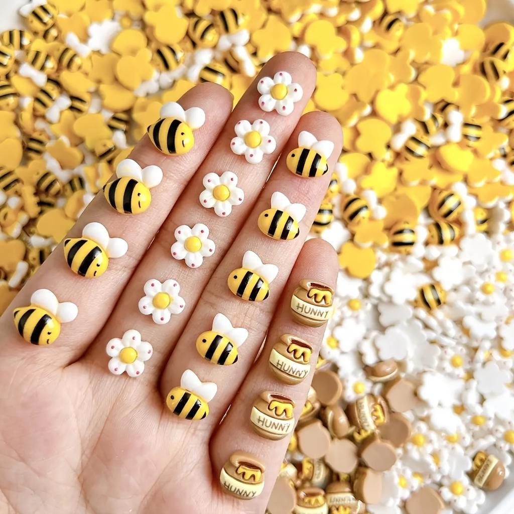 20/60pcs Honey Jar Resin Charms Suitable for DIY Nail Art, Jewelry Making, Crafts - Bee-Themed Decorations with Honey Jars