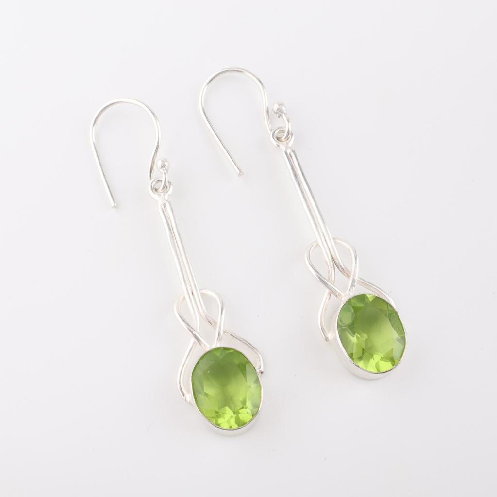 Natural Peridot Gemstone 925 Sterling Silver Jewelry Handmade Drop Earrings1.76" EE-171-3