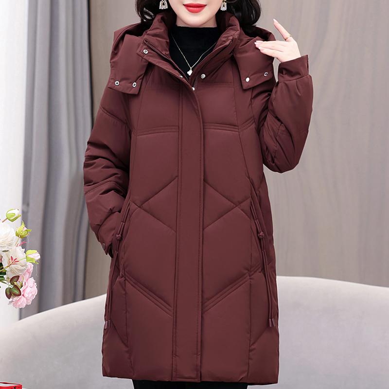 Plus Size XL-5XL Fashion Winter Coat Female Long Parkas Hooded Thick Warm Loose Middle Age Women's Jackets