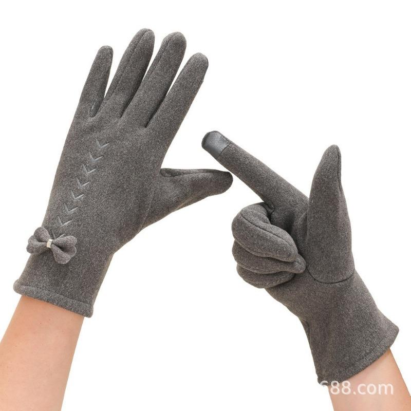 Warm gloves women's fleece cold-proof outdoor riding electric car rabbit down bow autumn and winter gloves