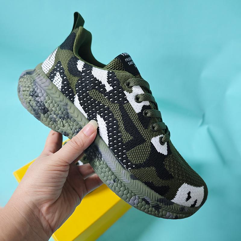 Fashion Green Camouflage Shoes for Women's Spring Outdoor Training, Running Leisure Sports Mesh Fabric for Men's Sports Running Shoes