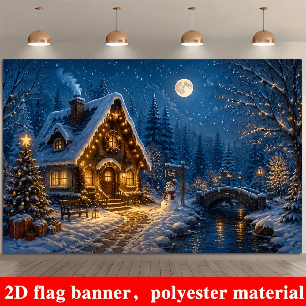1Pcs Winter Cabin Snowy Tree Snowman Gifts Decoration Background Christmas Backdrop Decorations For Photo Studio Booth Party