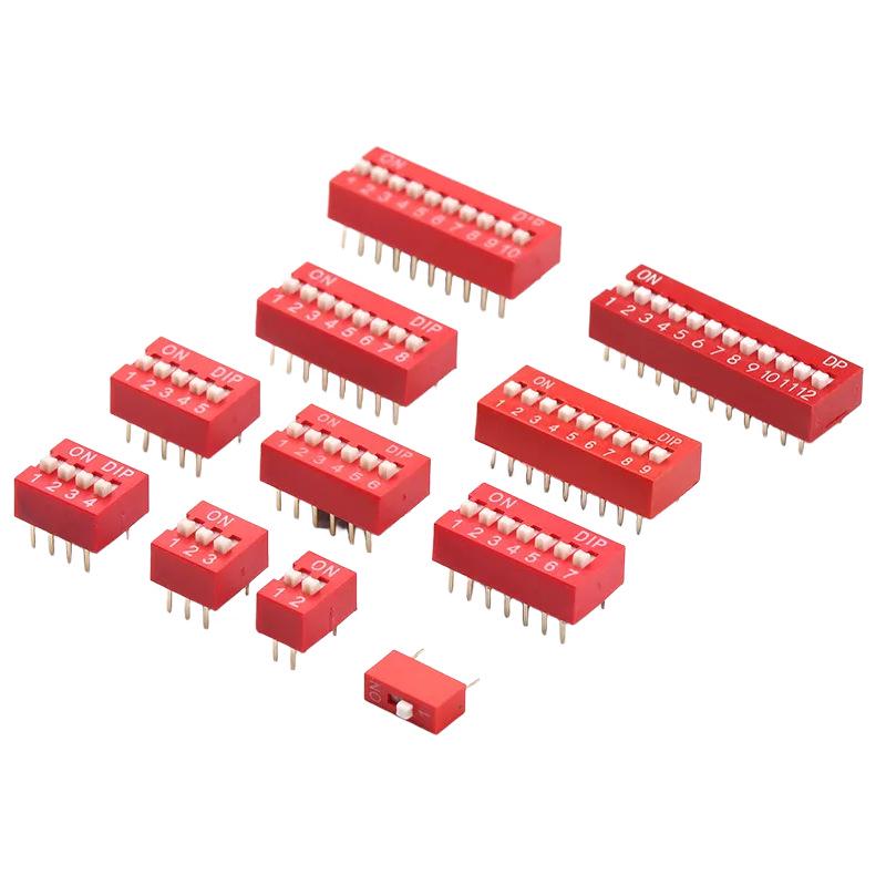 Red Blue DIP Switch DS-1/2/3/4/5/6/8/10/12P Through-Hole 2.54mm Slide Switch
