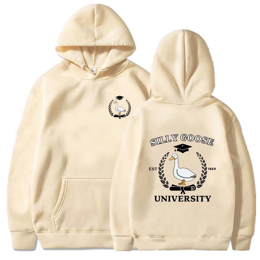 Silly Goose University Print Clothes Prevalent Vintage Casual Hoodies Autumn Fleece Sweatshirt Regular Pullover Blouse