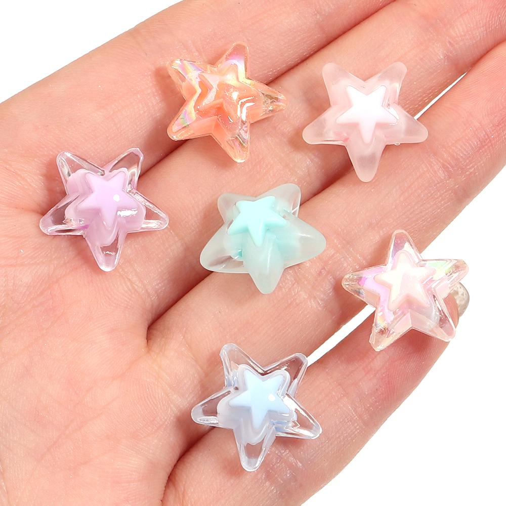 50pcs 16mm Acrylic Star Beads Colorful Transparent Loose Beads For Jewelry Making DIY Bracelet Necklace Phone Key Chain Supplies