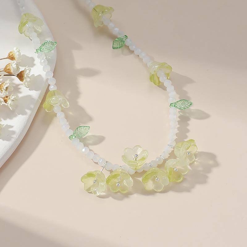 Trendy Resin Necklace Purple/Yellow Floral Leaf  Pendant Neckchains for Wedding Bridal Jewelry Unique Shape Ornaments
