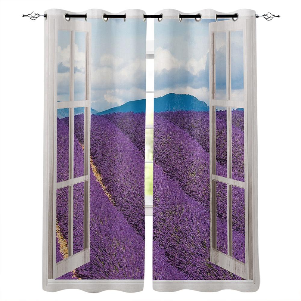 Bedroom Kitchen Curtains Lavender Plant Flowers Curtain Living Room Decoration Items Window Curtains for Living Room