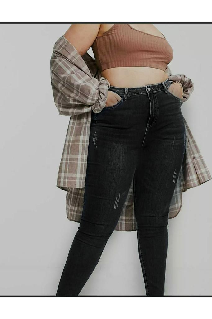 Women's Fashion Big Size jeans Black Plus Size Tight-fitting Jeans (Skinny)